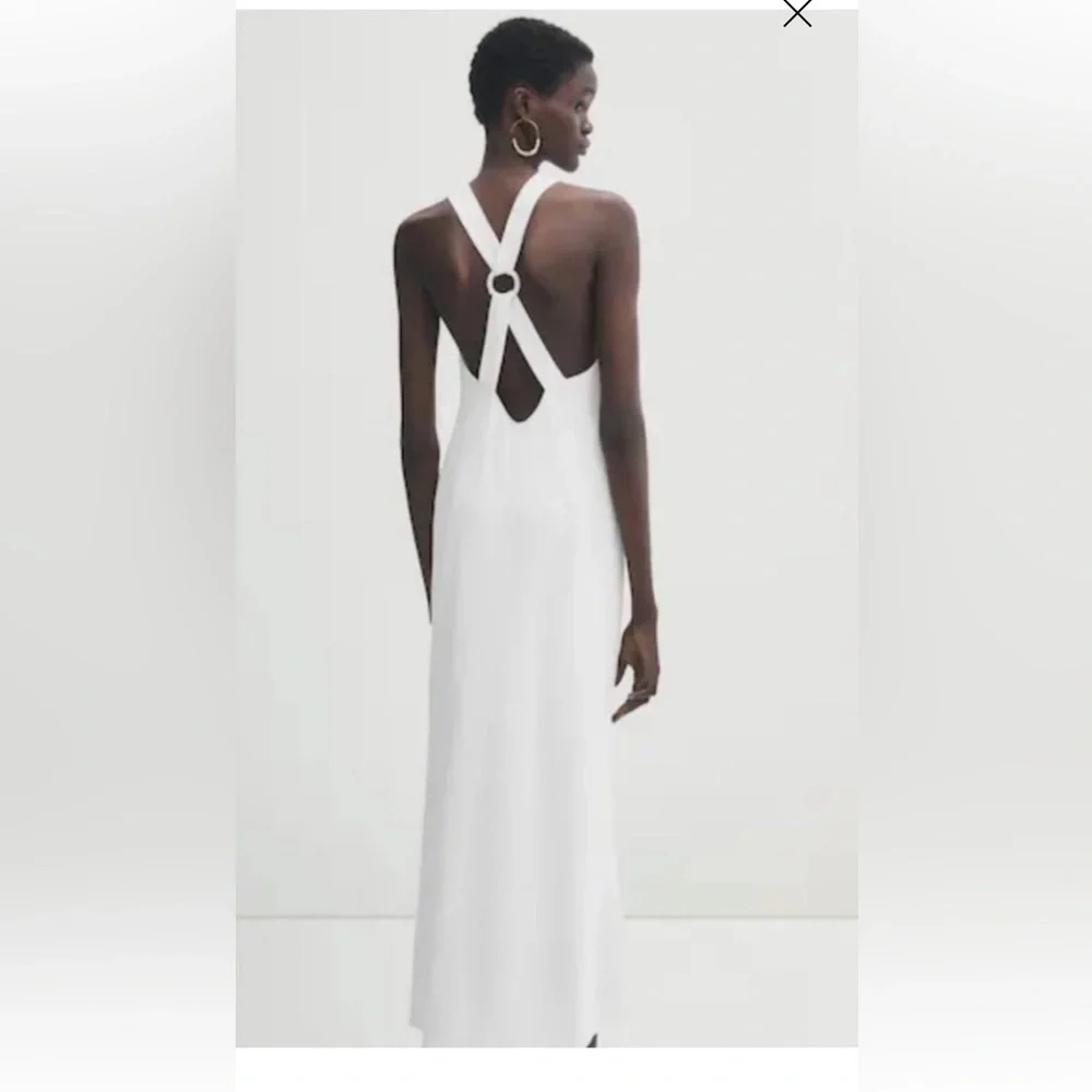 💄Massimo Dutti Cotton Cream Sleeveless  Open back Dress S - Picture 4 of 11